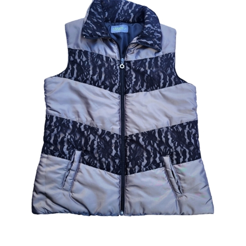 Casual Identity Sleeveless Lace Embellished‎ Puffer Coat Size S/M Unmarked
